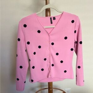 Pink Polka Dot Cardigan Women’s Long Sleeve Size Small Punk